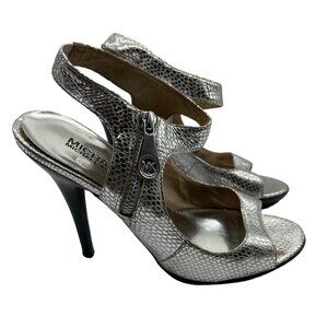 Michael Kors Silver Metallic Peep Toe Sandals Stiletto Heel Shoes Size 7.5